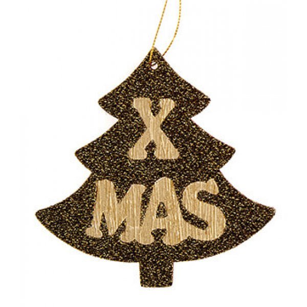 Χριστουγεννιάτικο Κρεμαστό Δεντράκι, Χρυσό με Επιγραφή "XMAS" (12cm)